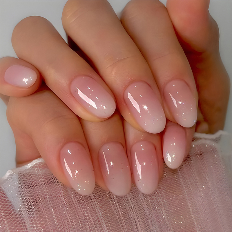 Nail Art Ombre Pink - 24 Stück ovale kurze rosa Press-on-Nägel,