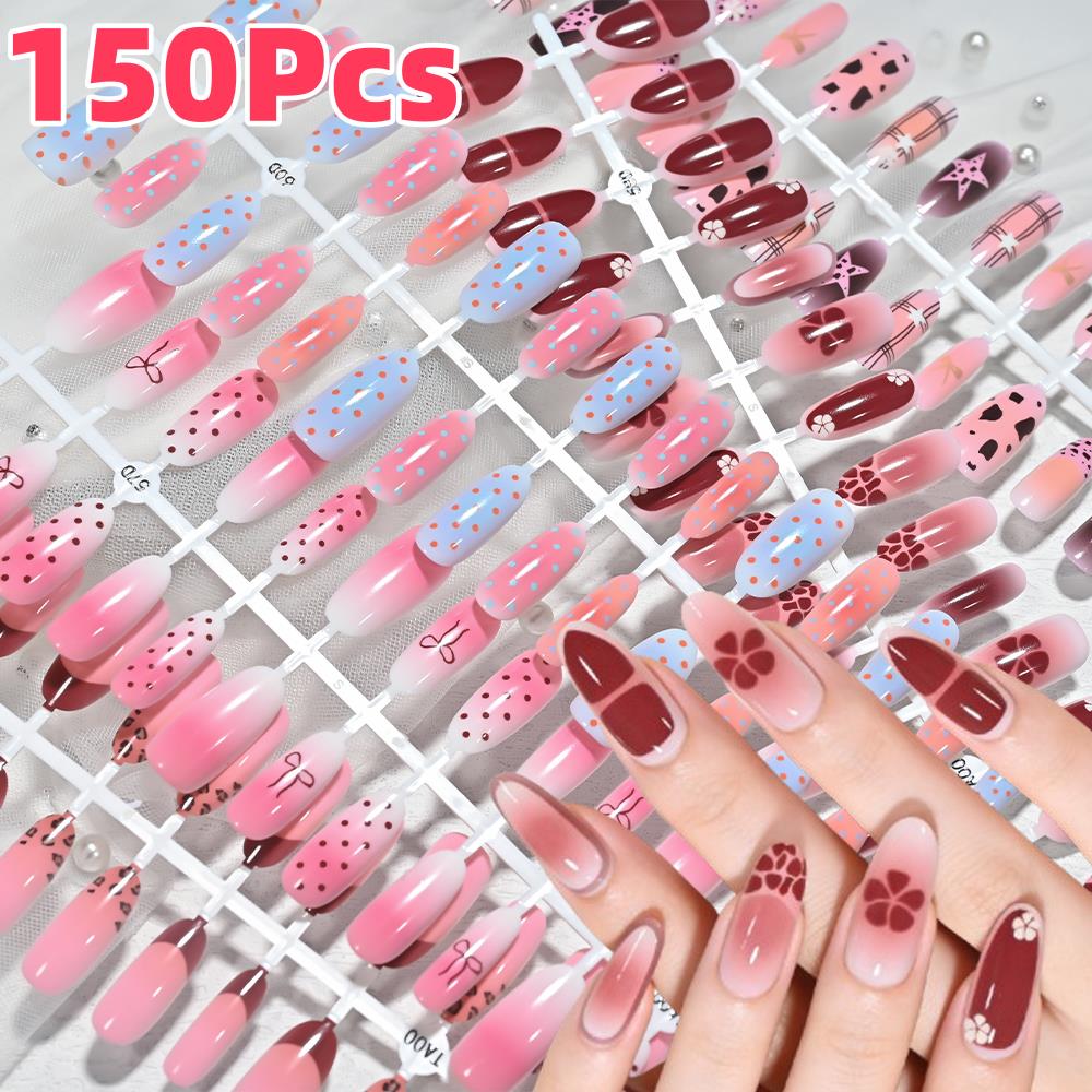 Nail Art Leopard - 150 Stück Rosa-Blau Ombré Leoparden-Polka-Dot Künstliche