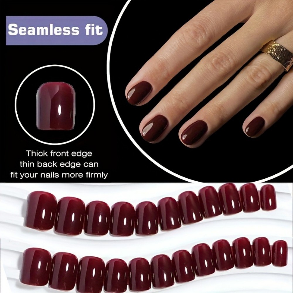 Nail Art Red Wine - 24-teiliges Set weinrote Cat-Eye-Kunstnägel für Mädchen,