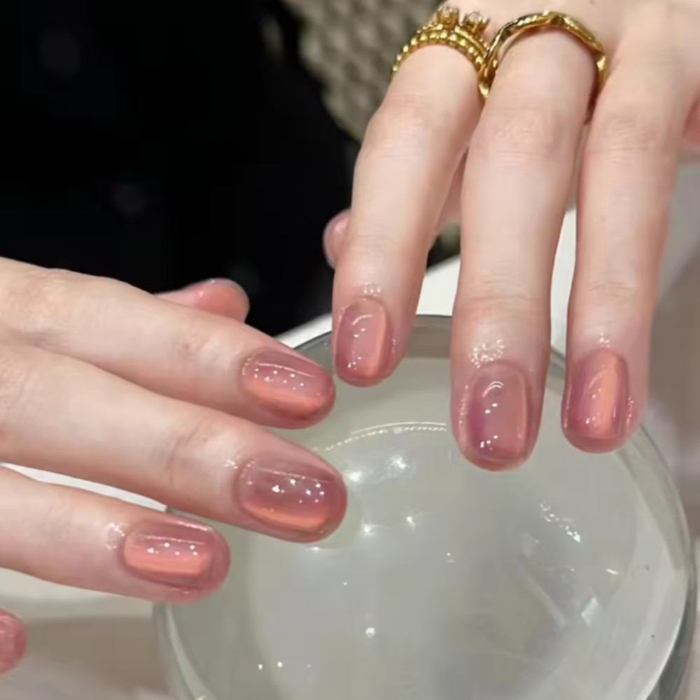 Nail Art Ombre Pink - 24 Stück Abnehmbare, Tragbare Ovale Kurze