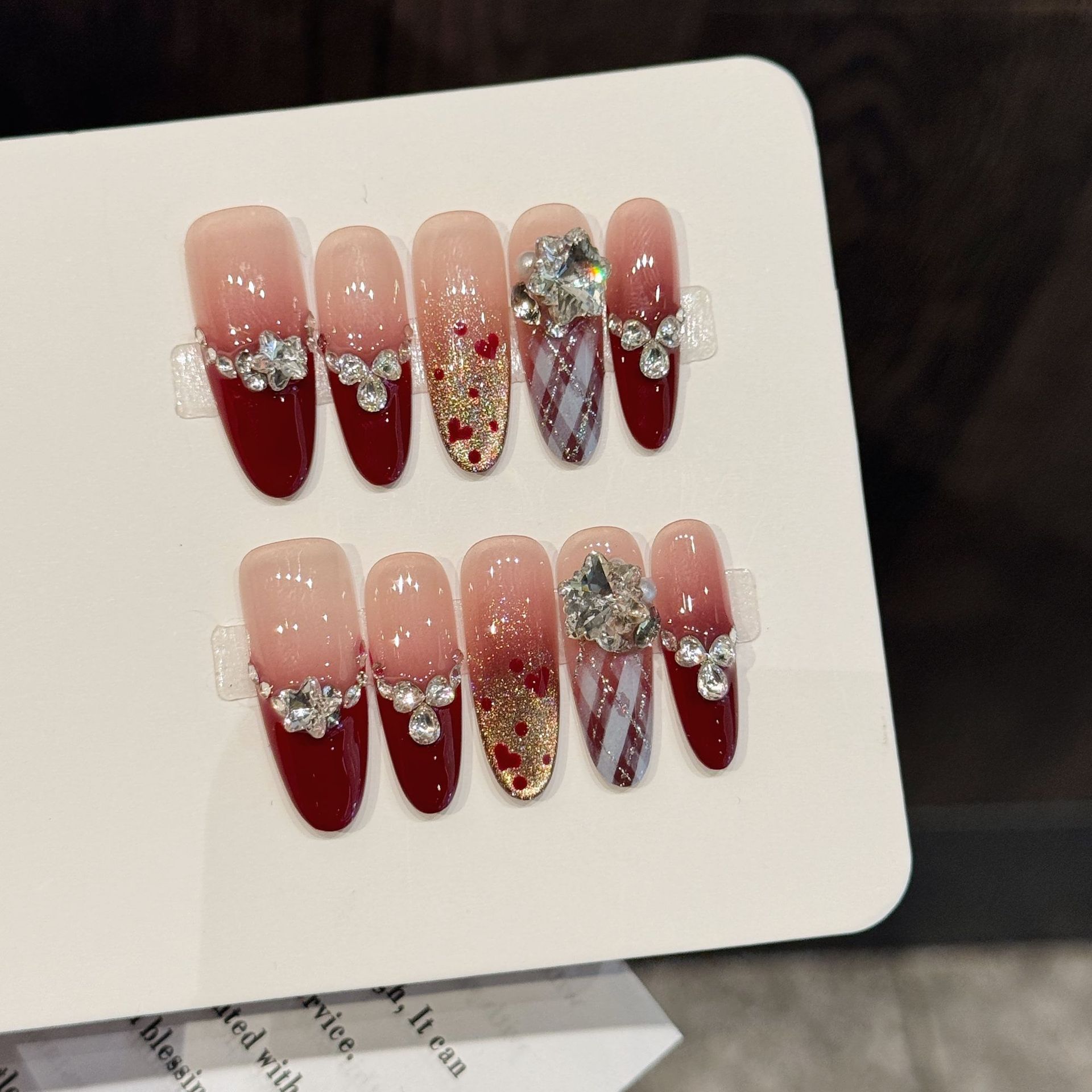 Nail Art Red Wine - 10 Stück handgefertigte ovale Press-on-Nägel, schöne