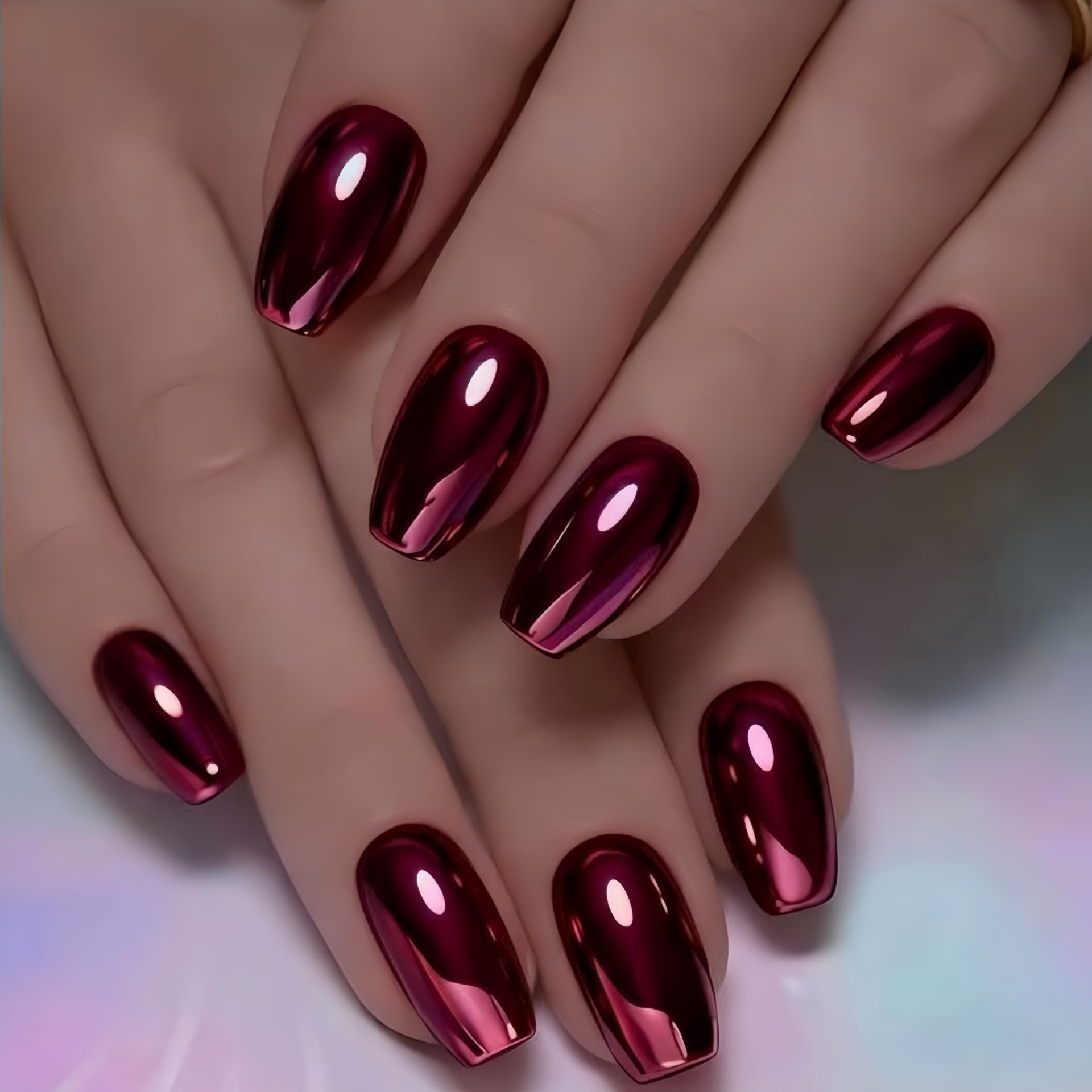 Nail Art Red Wine - Mittellange quadratische künstliche Nägel für Frauen