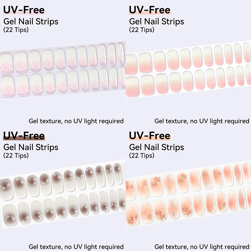 Nail Art Ombre Pink - UV-freie Gel-Nagelstreifen, 22 Stück, Press-on Gel-Nagelaufkleber,
