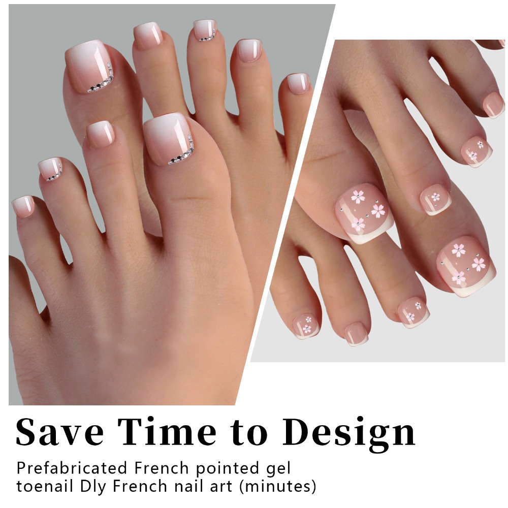 Nail Art Ombre Pink - Kurze Quadratische Aufklebbare Zehennägel Hellrosa 12