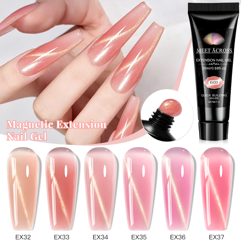 Nail Art Extension Cat Eye - 20ml Nude Pink Magnetisches Cat-Eye-Poly-Nagelverlängerungsgel, ablösbares