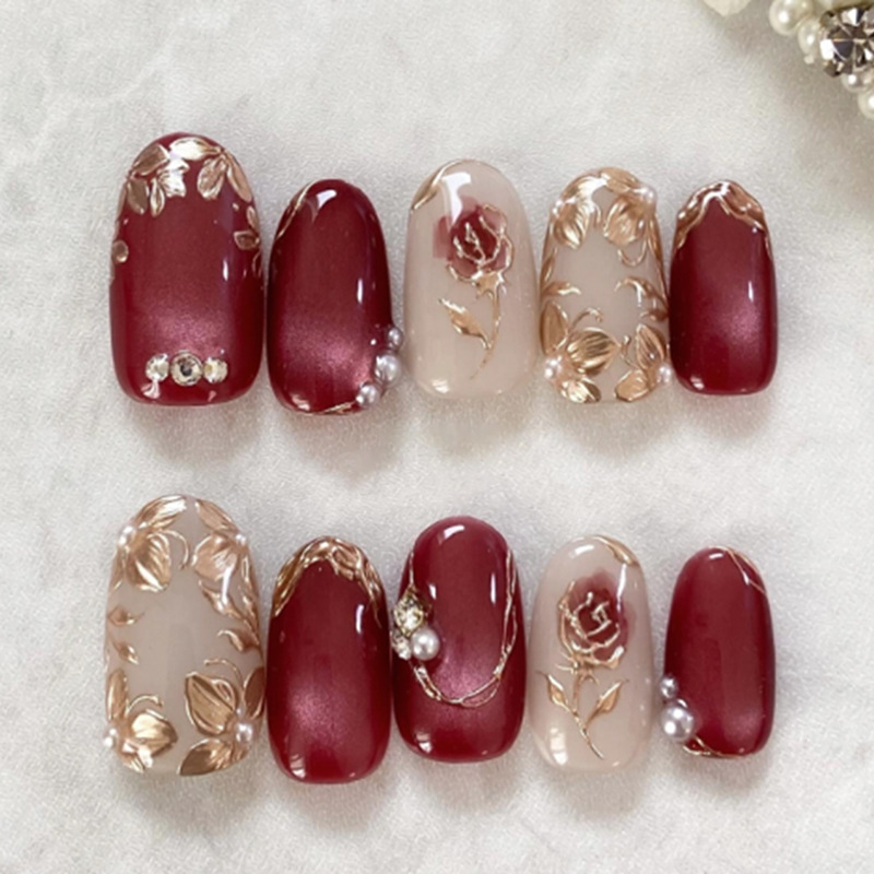24 Stück Kurze Ovale Retro Auf – Nail Art Red Wine Bewertung und Preis