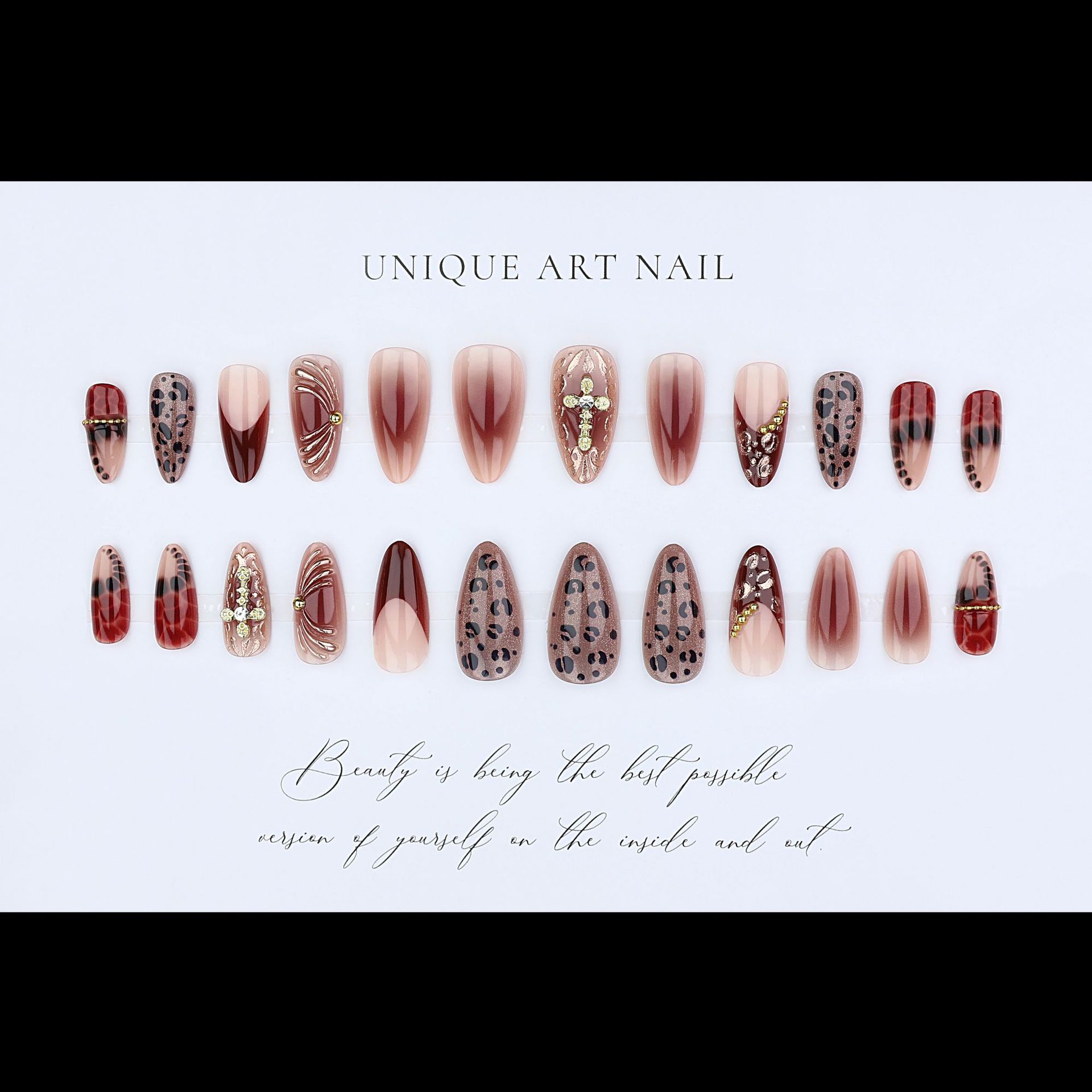 Gradient-Weinrotbraune künstli – Nail Art Leopard Bewertung und Preis